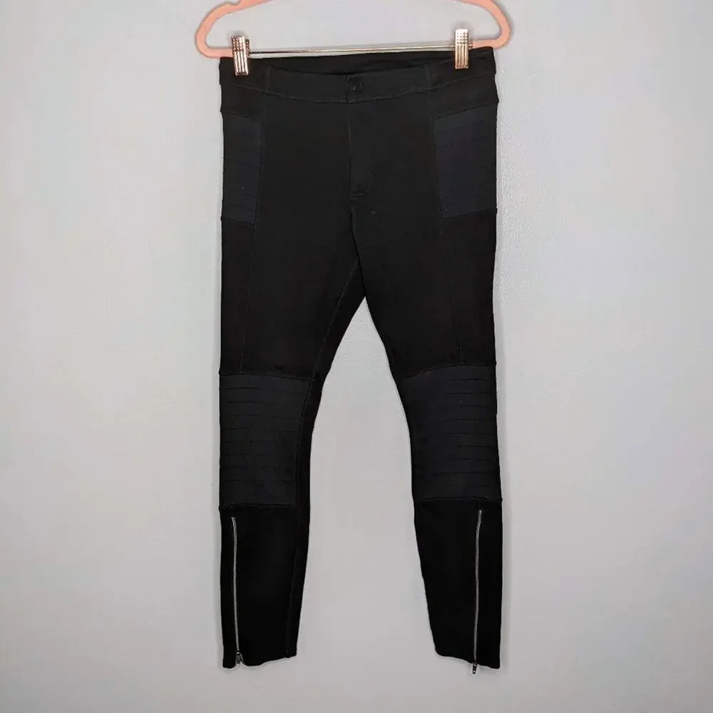 Athleta Black Trailsetter Motion Ankle Zip Ponte Moto Pants With Pockets Size 6 - Picture 1 of 9